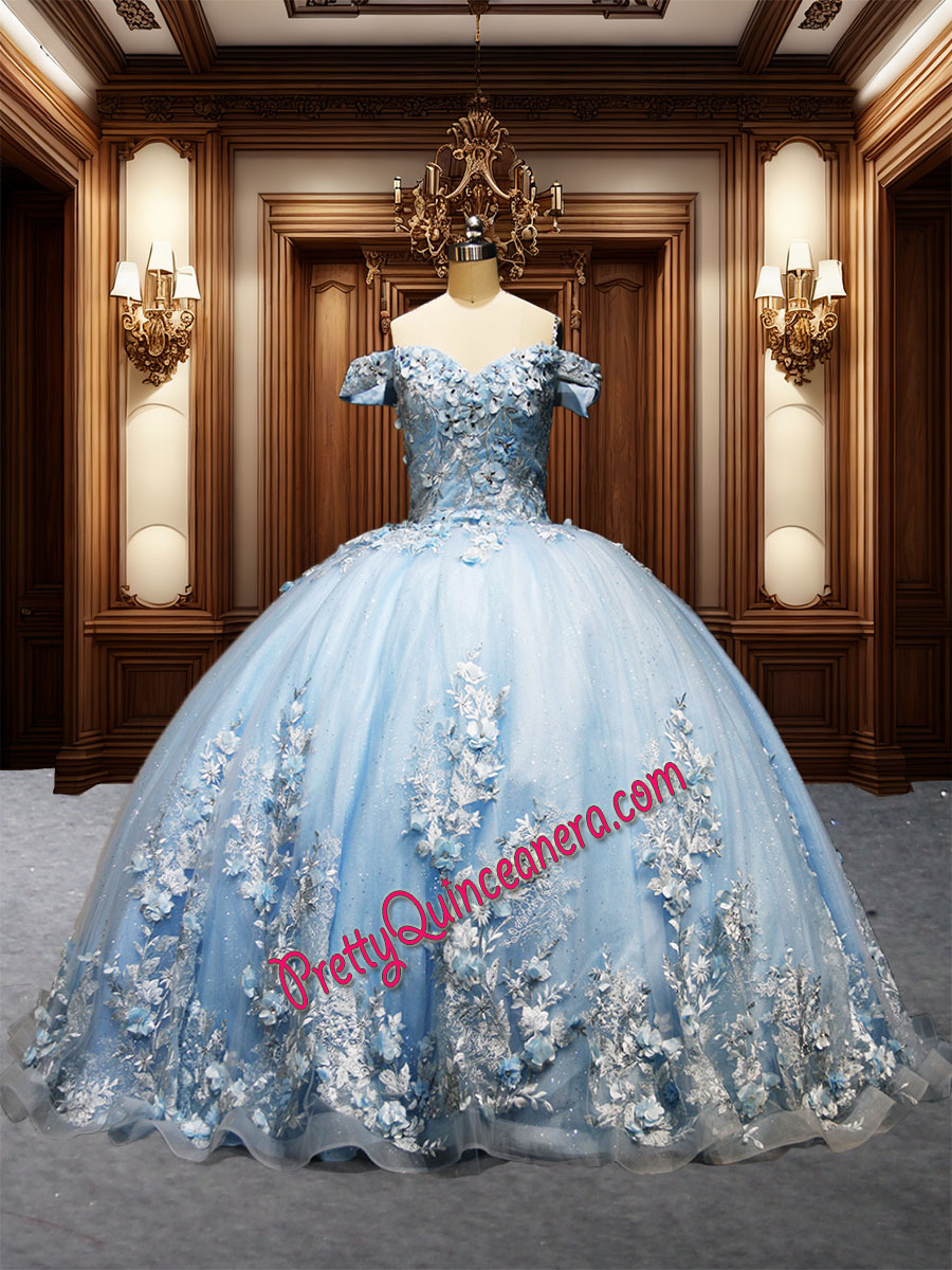 Off-the-shoulder Embroidered Lace Quinceanera Dress With Three-dimensional Flowers