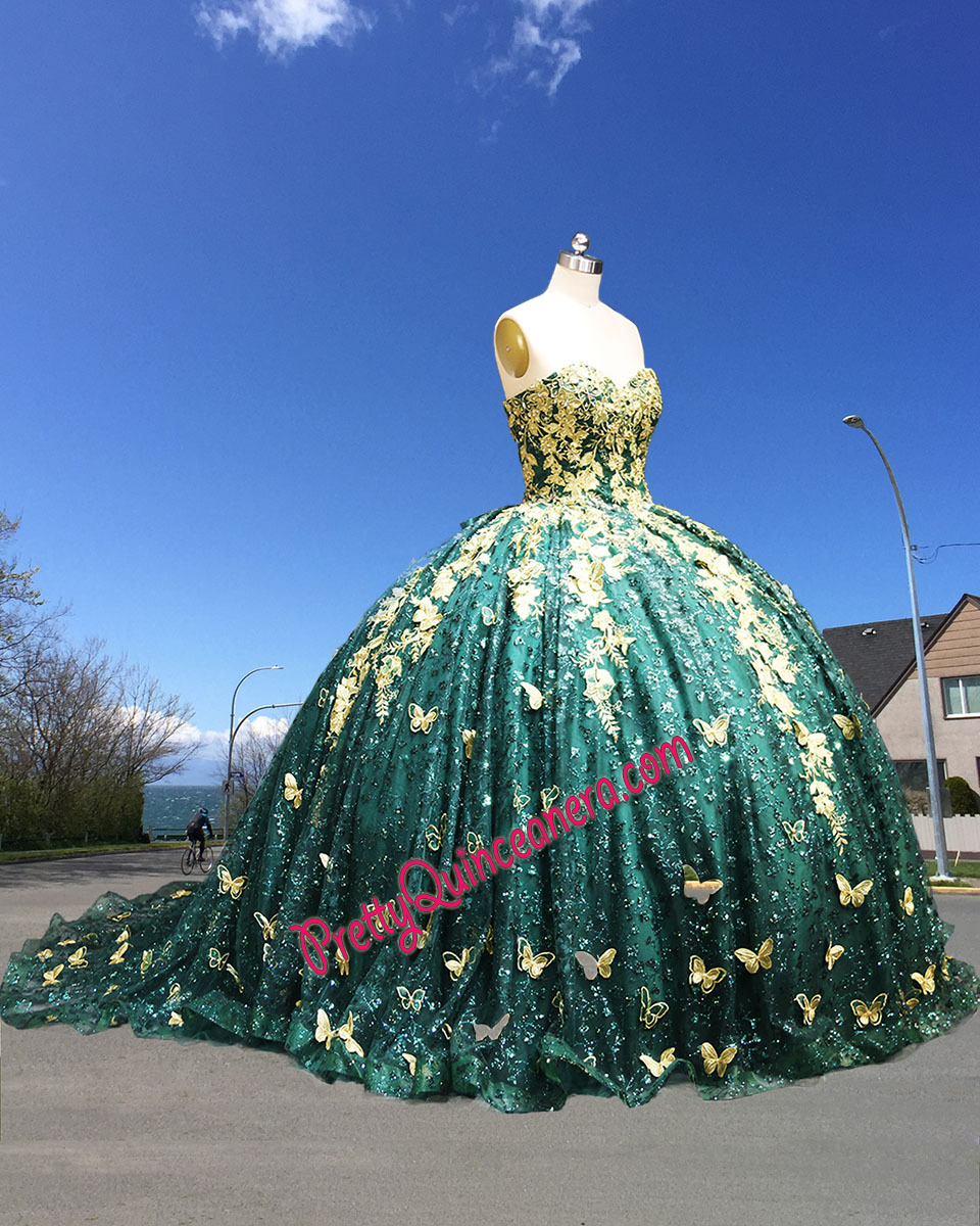 Glitter Tulle Butterfly Themed Quinceanera Dress with 3D Butterfly Details