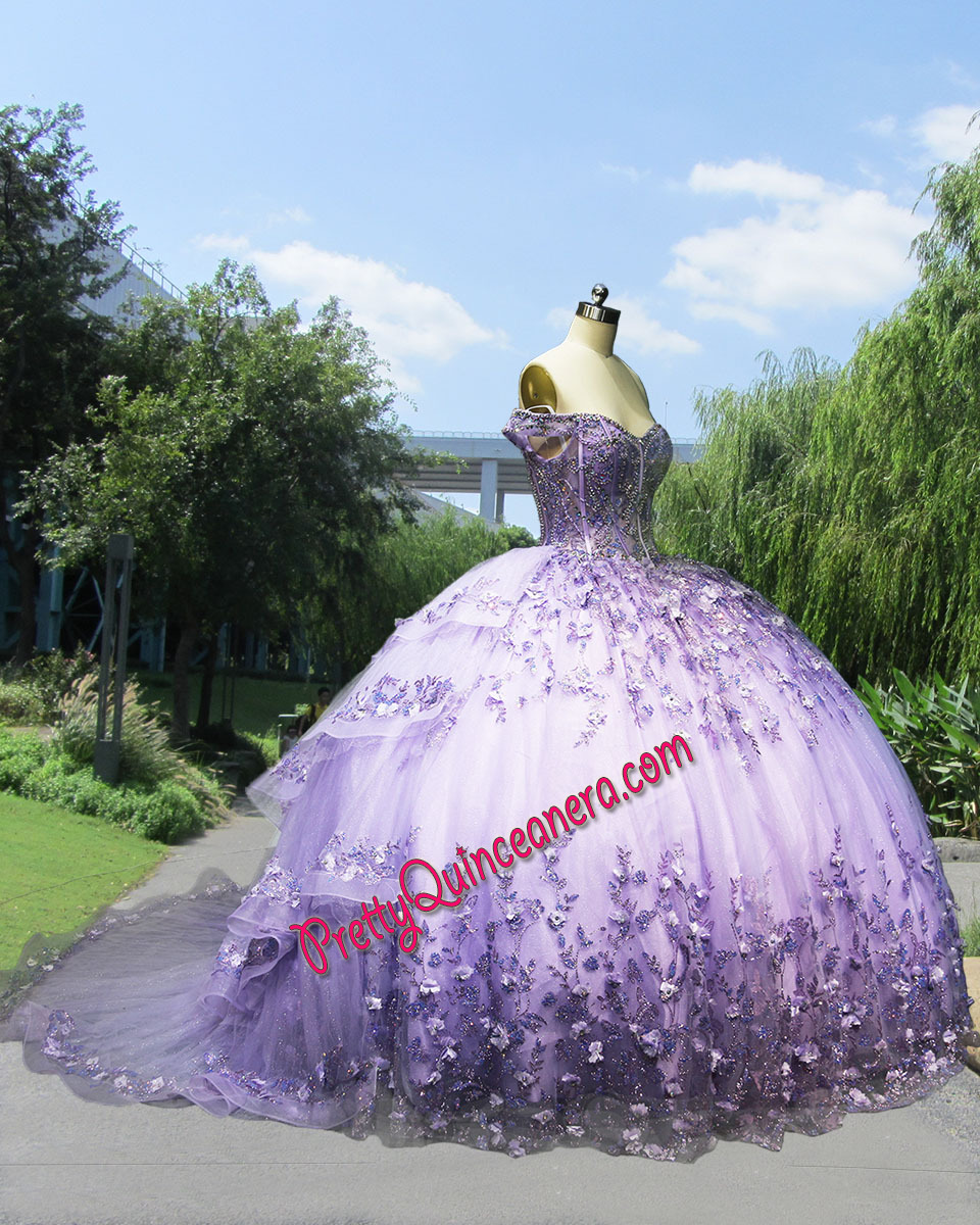 Glitter Tulle Lavender Removable Skirt Quinceanera Dress with Off-the-shoulder Sweetheart Bodice