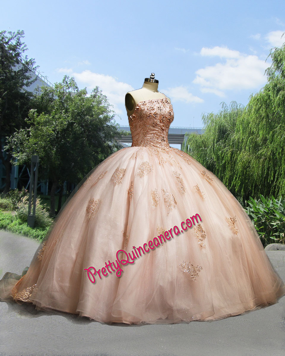 Cheap Blush Pink One Shoulder Straps Sweep Train Quinceanera Dress