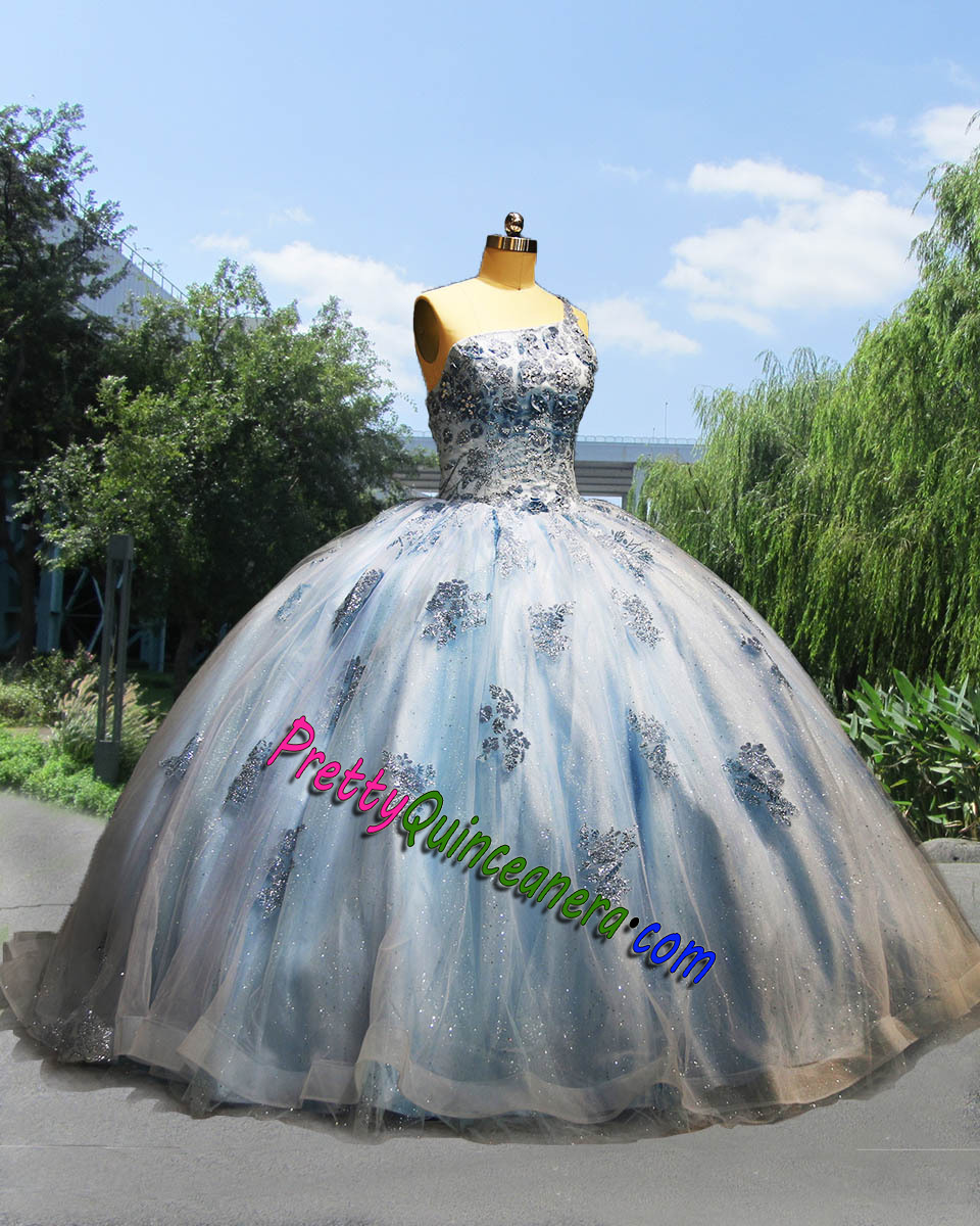 Stunning One Shoulder Quinceanera Dress 3D Floral Bodice and Strappy