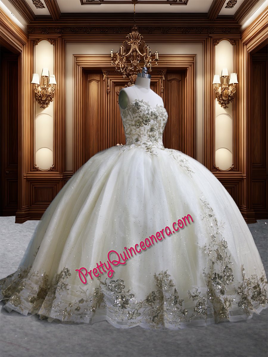 Removable Choker Strapless Champagne Gold Sweetheart Quinceanera Gown