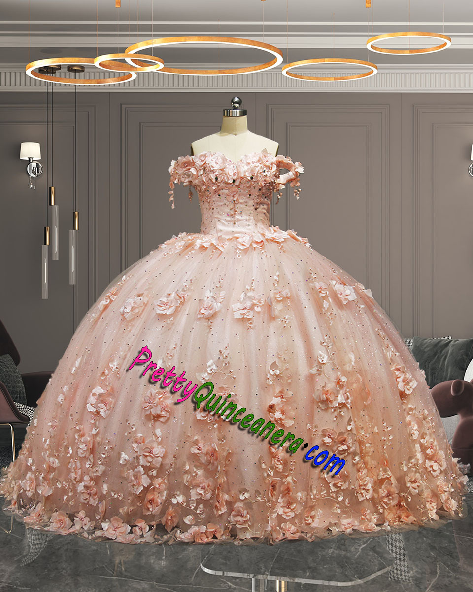 Customization Blush 3D Flowers Quinceanera Dress Tulle Lace Vestidos de 15 Quinceañera