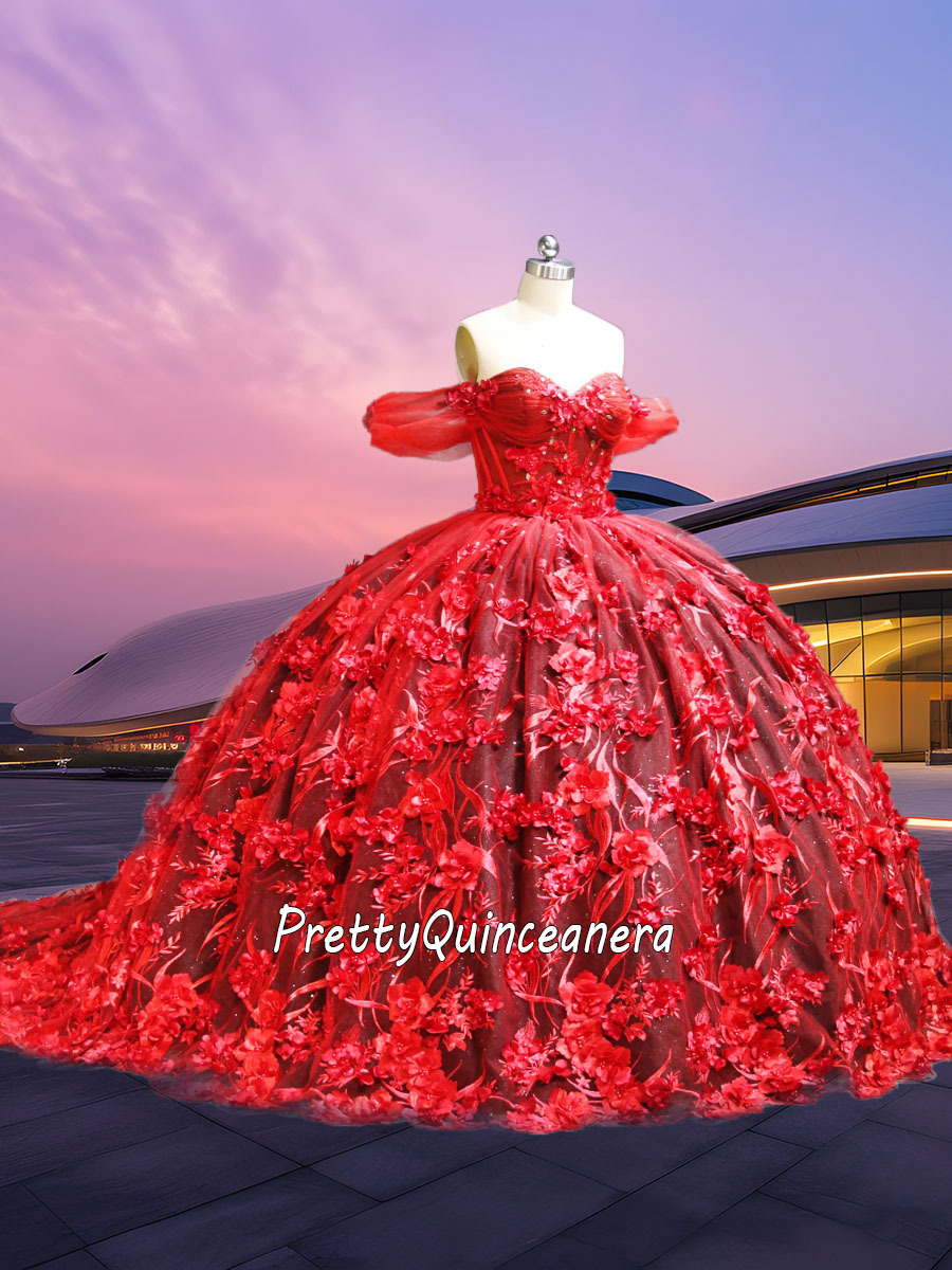 Red Floral Lace Outside Black Inside Two Tone See Through Bodice Quinceanera Dress