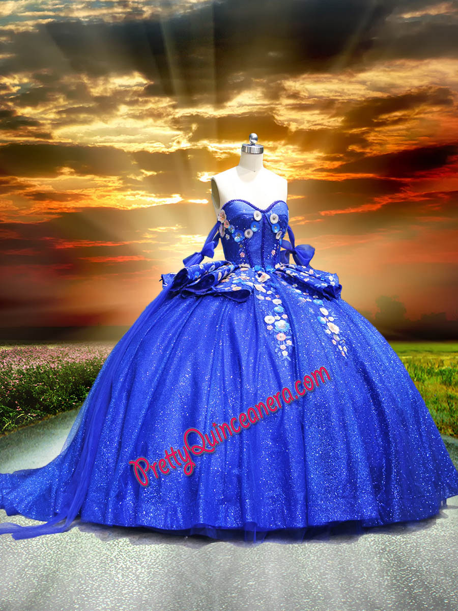 Popular Royal Illusion Sweetheart Neckline Sparkly Tulle Quinceanera Dress Wholesale